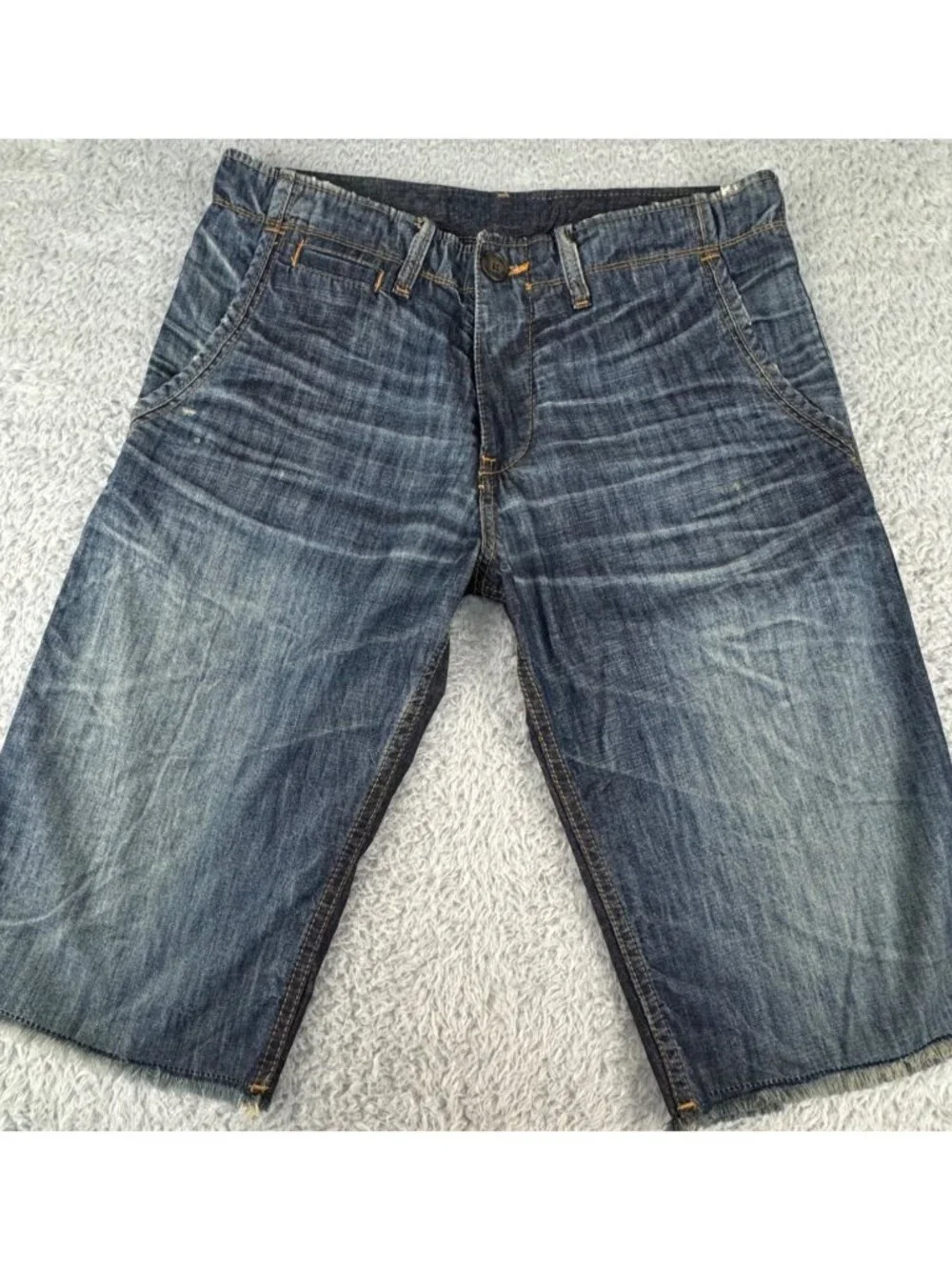 Denim Shorts True Religion 32 Austin Distressed Button Fly Bermuda Retro Y2K